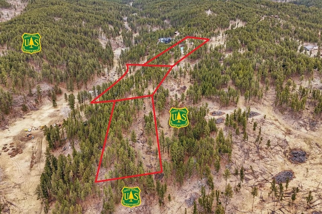 12388 Little Tiger Ln, Hill City, SD 57745 - bird's eye view with a wooded view