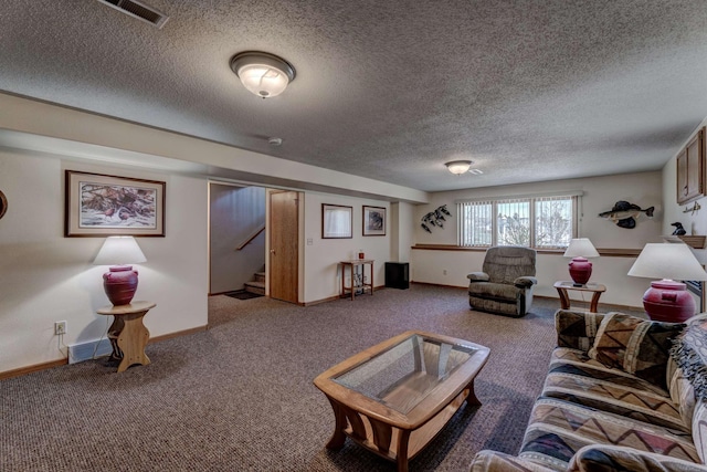 5341 Scrub Oak Cir, Rapid City, SD 57702 - living room featuring a textured ceiling, visible vents, and carpet