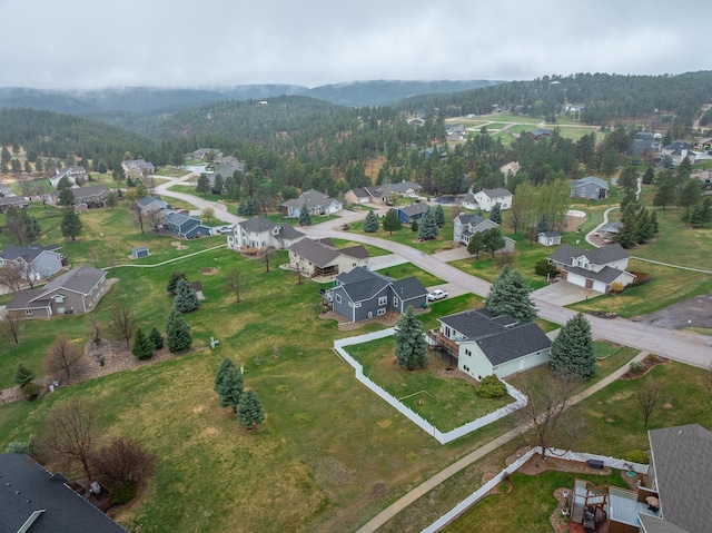 drone / aerial view featuring a mountain view and a residential view