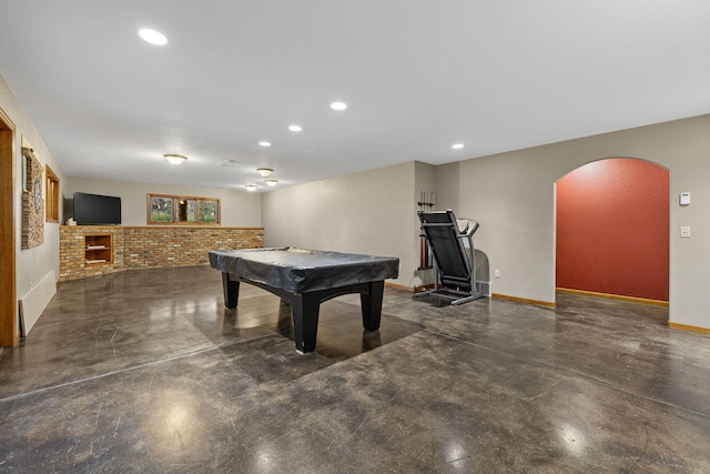 25189 Steckelberg Valley Rd, Custer, SD 57730 - game room with arched walkways, pool table, recessed lighting, and finished concrete floors