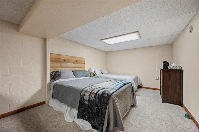 902 Yuma St, Belle Fourche, SD 57717 - bedroom with baseboards, light colored carpet, and a paneled ceiling