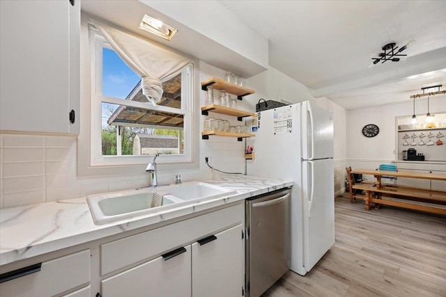 2042 12th Ave, Belle Fourche, SD 57717 - kitchen with light wood-style floors, tasteful backsplash, a sink, and dishwasher