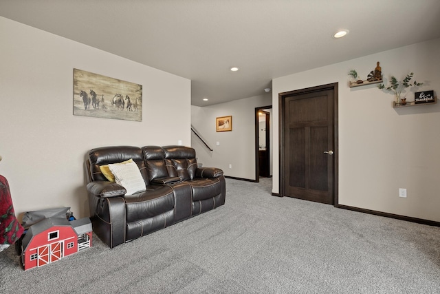 6461 Receda St, Rapid City, SD 57703 - living area with baseboards, recessed lighting, stairs, and light colored carpet