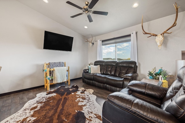 6461 Receda St, Rapid City, SD 57703 - living room with recessed lighting, ceiling fan, wood finished floors, and lofted ceiling