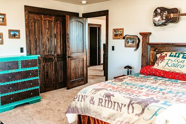 bedroom featuring carpet floors and a closet