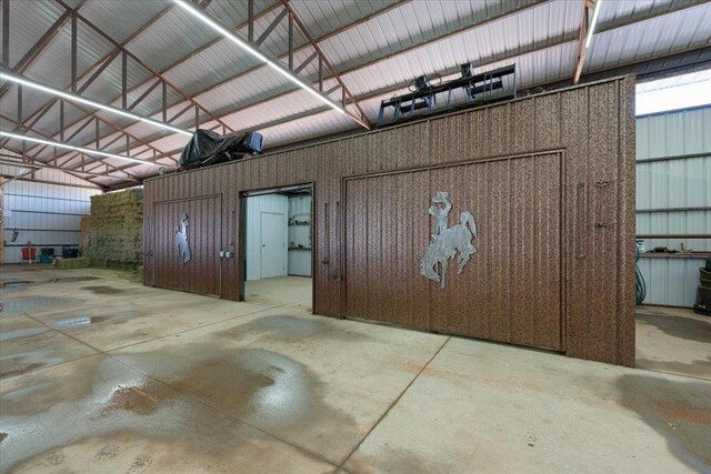 garage with metal wall