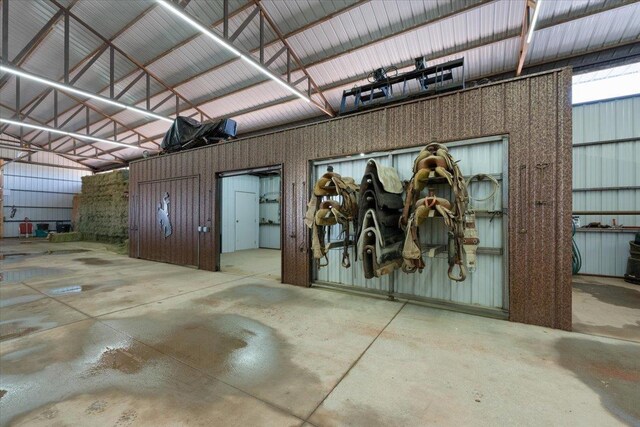 garage with metal wall