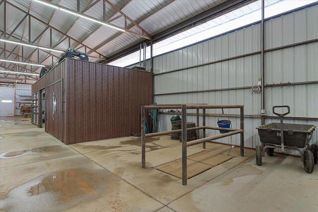 garage with metal wall