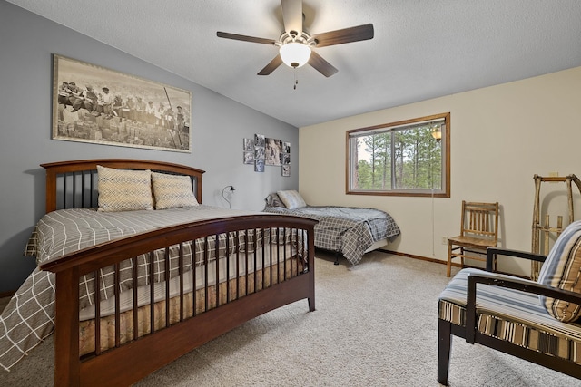 22773 Sunnyside Gulch Rd, Silver City, SD 57702 - bedroom with a textured ceiling, carpet, ceiling fan, and vaulted ceiling