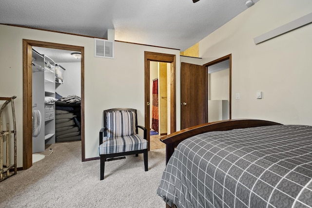 22773 Sunnyside Gulch Rd, Silver City, SD 57702 - carpeted bedroom featuring visible vents, a textured ceiling, a walk in closet, and a closet