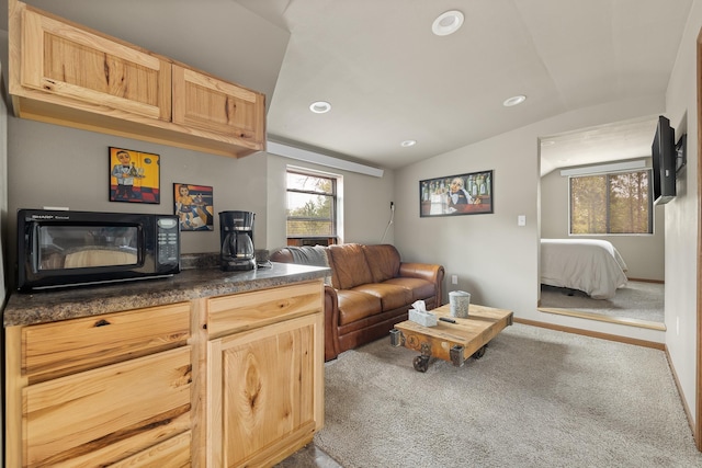 22773 Sunnyside Gulch Rd, Silver City, SD 57702 - living area featuring recessed lighting, vaulted ceiling, and carpet flooring