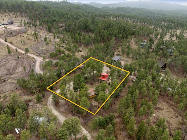 22773 Sunnyside Gulch Rd, Silver City, SD 57702 - drone / aerial view featuring a view of trees and a mountain view