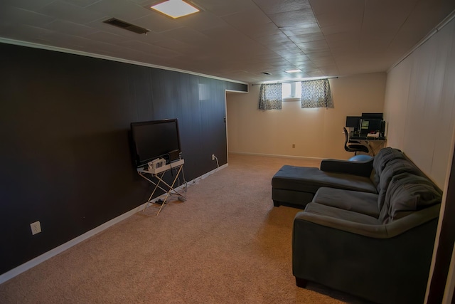 2608 Maple Ave, Rapid City, SD 57701 - carpeted living area with crown molding, baseboards, and visible vents