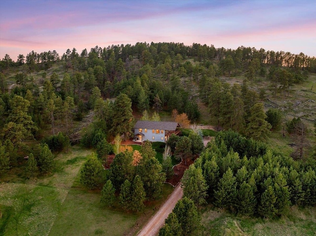 birds eye view of property with a forest view