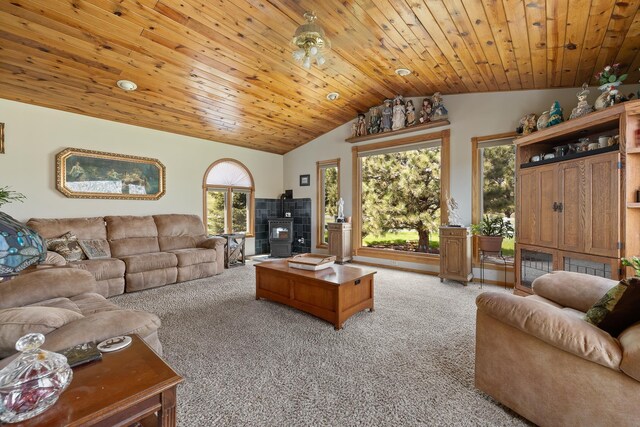 6494 Blake Rd, Rapid City, SD 57702 - living area featuring lofted ceiling, light carpet, and wooden ceiling