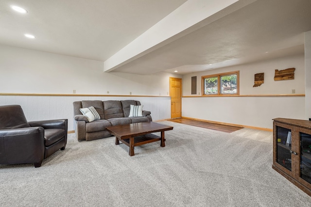 4202 Mary Dr, Rapid City, SD 57702 - living room with carpet, recessed lighting, baseboards, and a wainscoted wall
