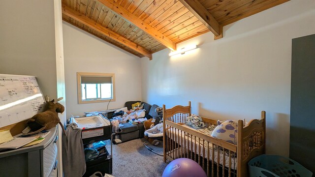 125 S Galena St, Lead, SD 57754 - bedroom featuring carpet flooring and wood ceiling
