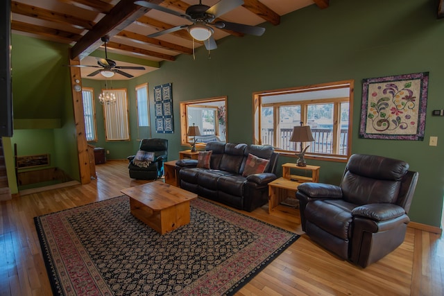 10 Centennial Ave, Deadwood, SD 57732 - living area with a ceiling fan, beam ceiling, light wood-style flooring, and baseboards