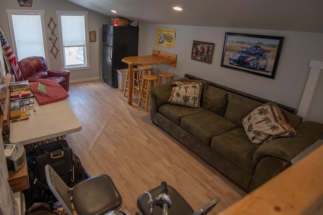 10 Centennial Ave, Deadwood, SD 57732 - living room featuring light wood-style floors, lofted ceiling, and recessed lighting