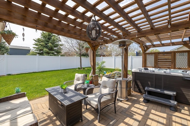 4127 Quiment Ct, Rapid City, SD 57702 - wooden terrace featuring a hot tub, a patio area, and a pergola