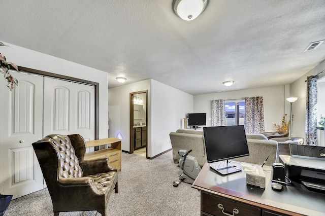 1234 Juneau Dr, Box Elder, SD 57719 - home office featuring light colored carpet, a textured ceiling, and baseboards