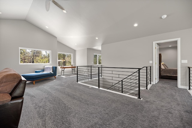 21271 Ridgewood Trl, Lead, SD 57754 - sitting room featuring an upstairs landing, carpet, lofted ceiling, recessed lighting, and baseboards