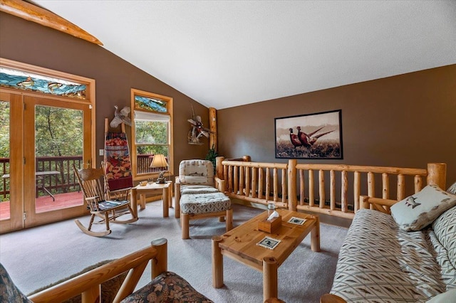326 Nob Hill Rd, Spearfish, SD 57783 - living area featuring carpet floors and vaulted ceiling