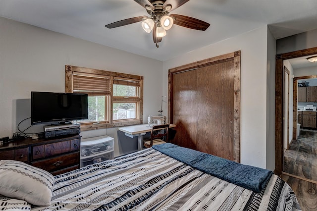 12944 Larene Dr, Black Hawk, SD 57718 - bedroom featuring wood finished floors, ceiling fan, and a closet