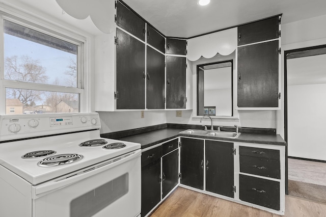 4648 Other, Rapid City, SD 57703 - kitchen with white electric range oven, a sink, dark cabinets, and dark countertops