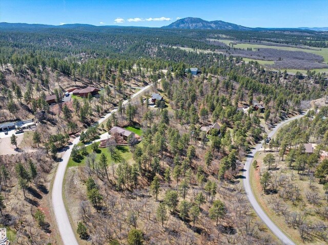 376 Lone Elk Rd, Spearfish, SD 57783 - aerial view of property's location featuring a heavily wooded area and a mountain backdrop