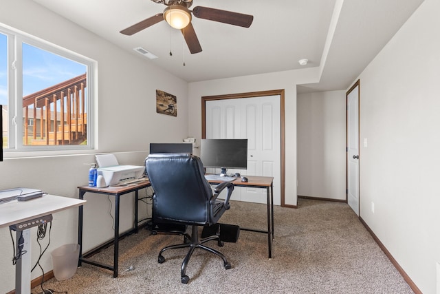 3012 Allison Ln, Rapid City, SD 57703 - office area featuring carpet floors, a ceiling fan, and baseboards