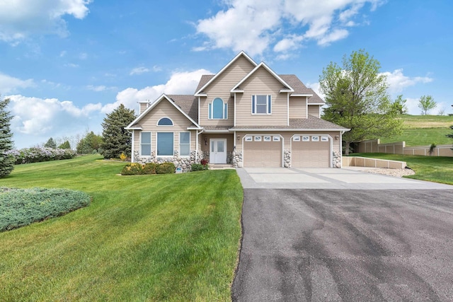 7725 Other, Rapid City, SD 57702 - craftsman-style home with asphalt driveway, stone siding, an attached garage, and a chimney