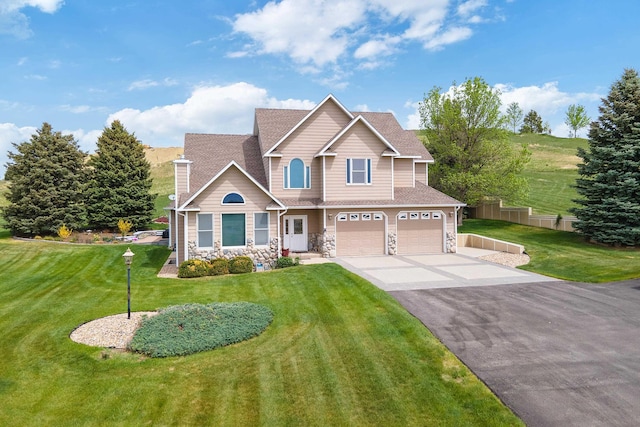 7725 Other, Rapid City, SD 57702 - craftsman inspired home with driveway, an attached garage, stone siding, a chimney, and a shingled roof