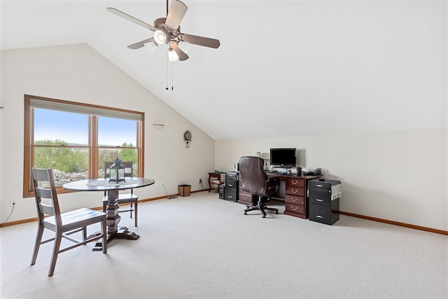 7725 Other, Rapid City, SD 57702 - office space with vaulted ceiling, baseboards, a ceiling fan, and light carpet