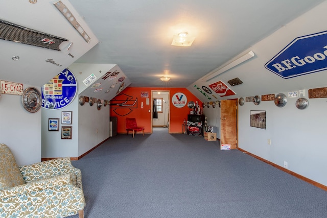 8510 Clarkson Rd, Rapid City, SD 57702 - playroom featuring carpet, lofted ceiling, and baseboards