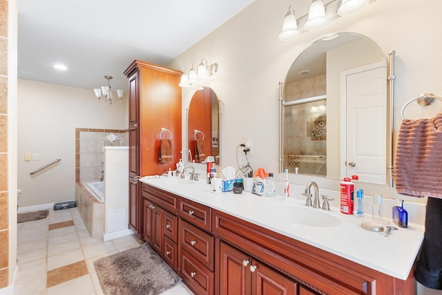 22994 Shields Rd, Rapid City, SD 57702 - full bathroom with tile patterned floors, a garden tub, a stall shower, and double vanity