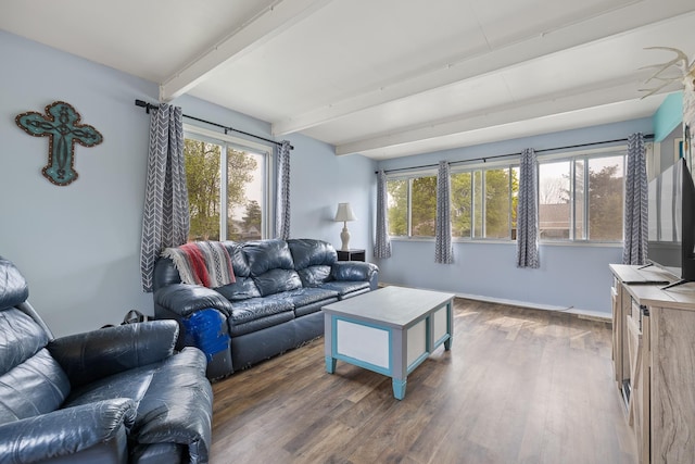 2101 Juniper Dr, Rapid City, SD 57702 - living room with beamed ceiling and dark wood-type flooring