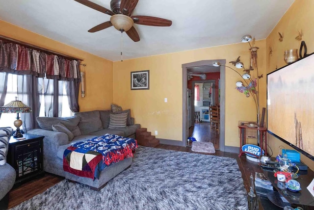 1007 Elkhorn St, Belle Fourche, SD 57717 - living area with ceiling fan, wood finished floors, and baseboards