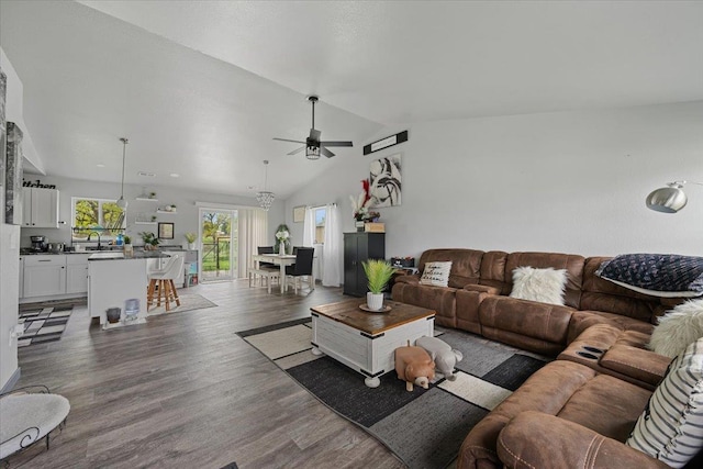 1430 Dacar St, Belle Fourche, SD 57717 - living area with ceiling fan, vaulted ceiling, and wood finished floors
