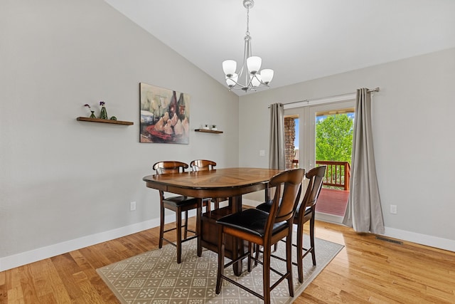 6212 Poppy Ct, Rapid City, SD 57702 - dining space featuring lofted ceiling, a chandelier, baseboards, and light wood-type flooring