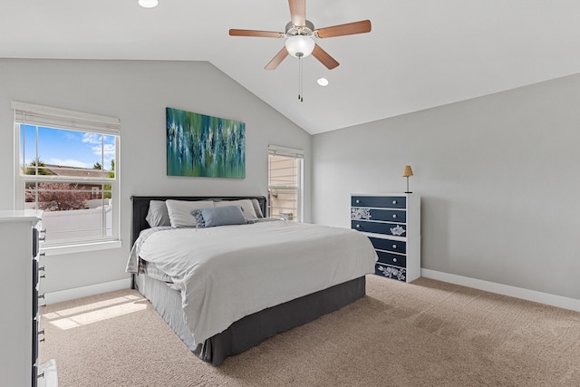 6212 Poppy Ct, Rapid City, SD 57702 - bedroom featuring vaulted ceiling, multiple windows, baseboards, light colored carpet, and recessed lighting