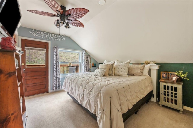 30 Adams St, Deadwood, SD 57732 - bedroom featuring carpet, access to outside, lofted ceiling, and a ceiling fan