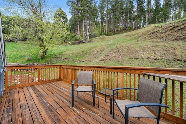 30 Adams St, Deadwood, SD 57732 - wooden deck with view of wooded area