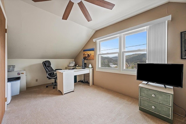 30 Adams St, Deadwood, SD 57732 - home office with lofted ceiling, carpet floors, and ceiling fan