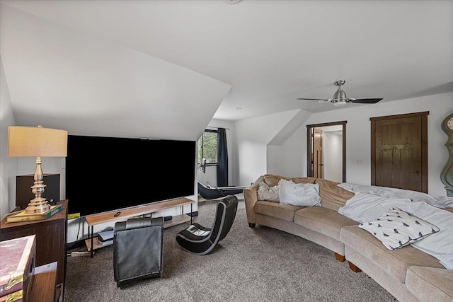 3135 American Eagle Rd, Spearfish, SD 57783 - carpeted living room with a ceiling fan and vaulted ceiling