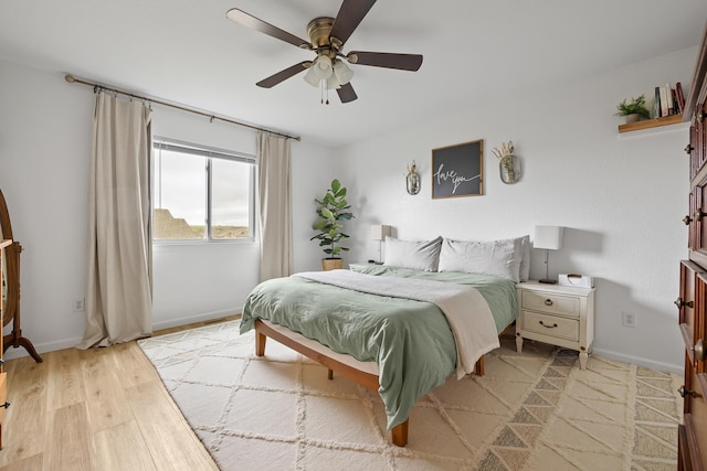 491 Freude Ln, Box Elder, SD 57719 - bedroom featuring light wood-style flooring, a ceiling fan, and baseboards