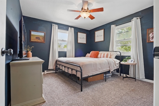 4425 Bronco Ln, Rapid City, SD 57701 - bedroom with carpet floors, ceiling fan, baseboards, and a baseboard heating unit