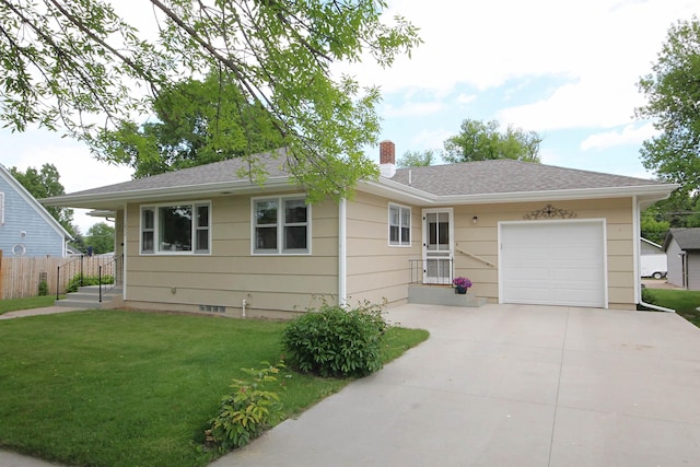 1033 Boulevard St, Sturgis, SD 57785 - ranch-style house with driveway, an attached garage, a chimney, and a shingled roof