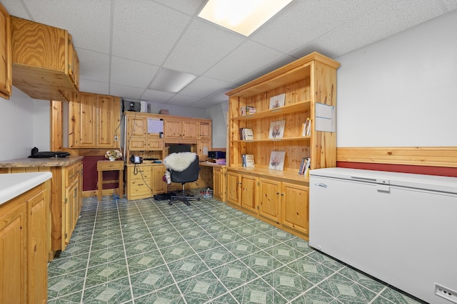25370 S Lightning Creek Rd, Custer, SD 57730 - office with tile patterned floors, a drop ceiling, and wainscoting