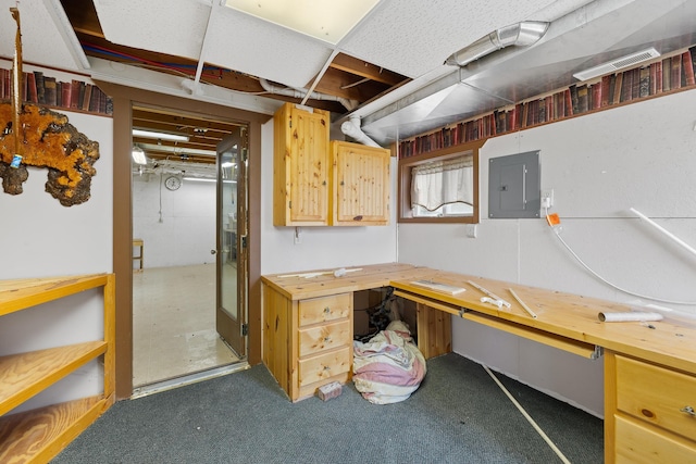 25370 S Lightning Creek Rd, Custer, SD 57730 - below grade area with electric panel, a desk, and a workshop area